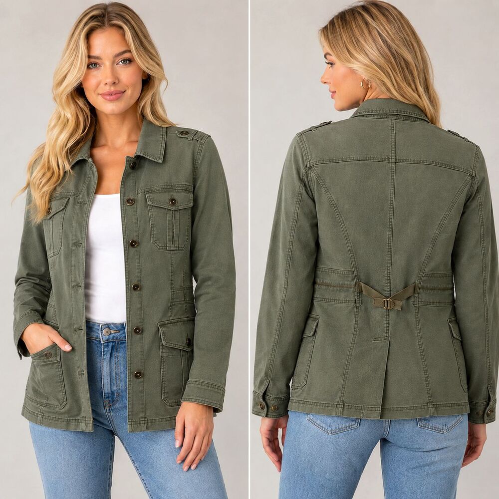 White House Black Market Womens 14 Sage Green Utility Safari Jacket Military
